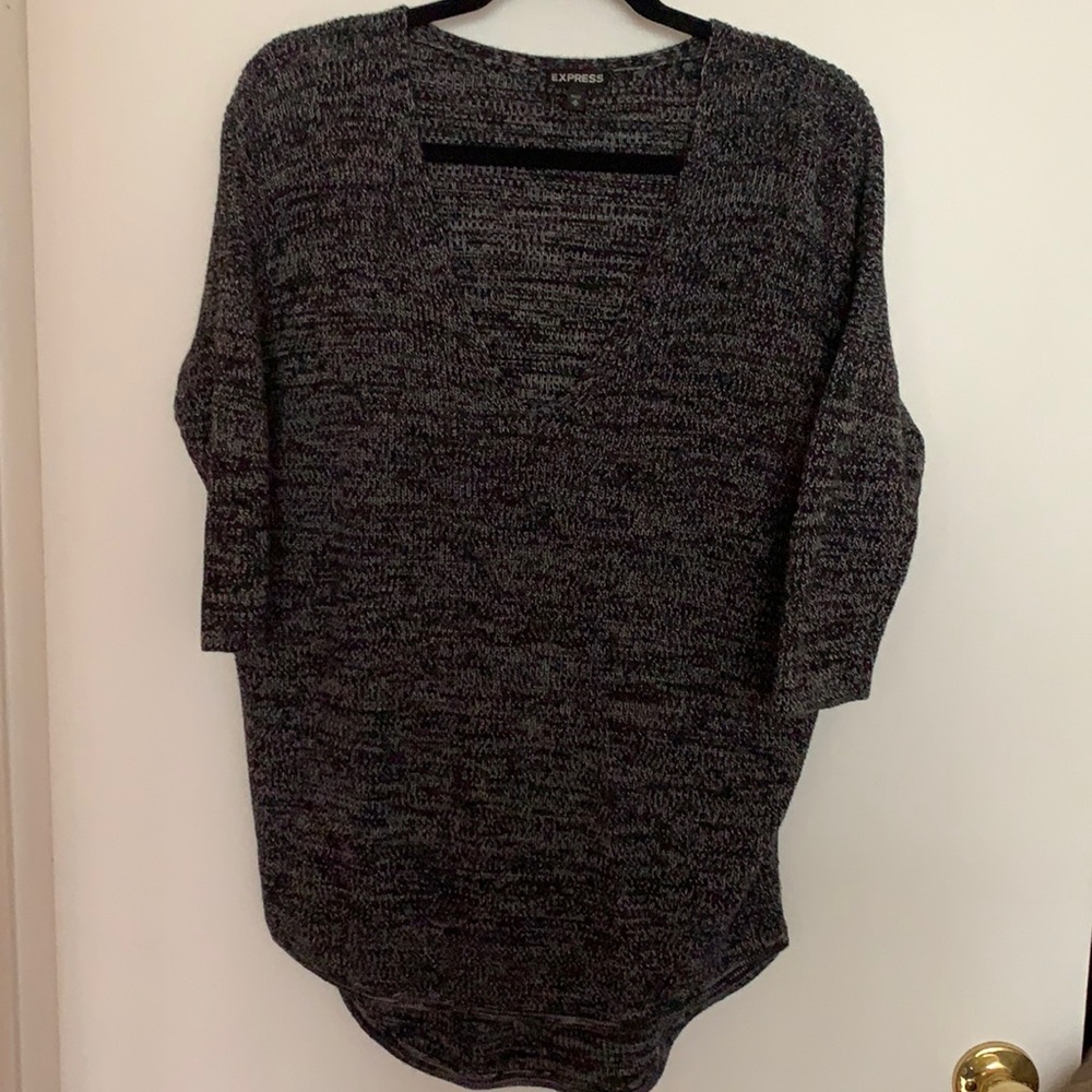 EXPRESS | Marled Grey V Neck Knit Sweater Sz M